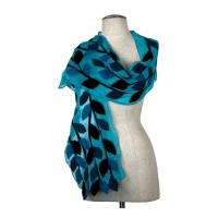 Turquoise base Black Blue and Dark Green Leaf Scarf